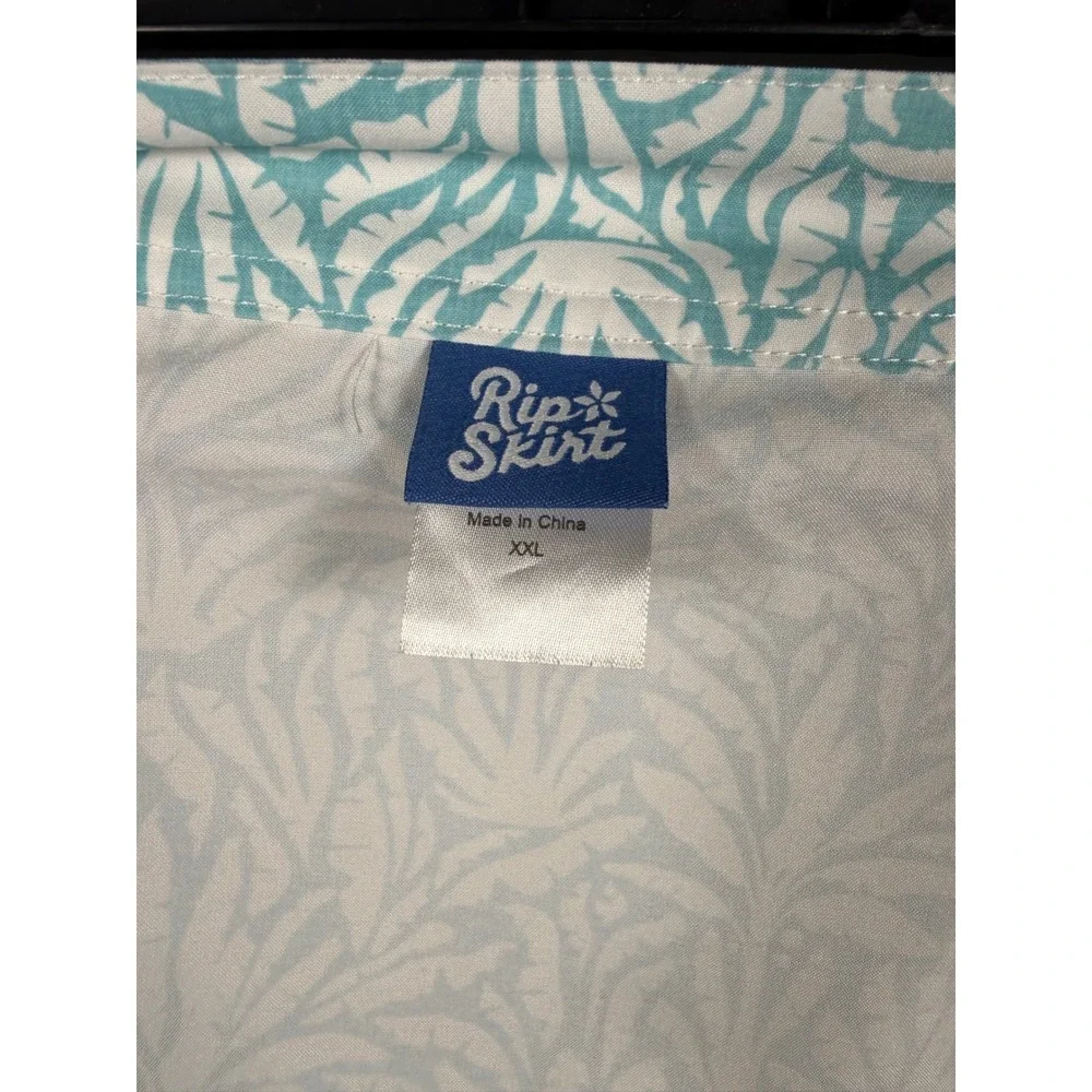 RipSkirt Hawaii Length 2 Wrap Skirt XXL Teal White Tropical Palm Leaf Print